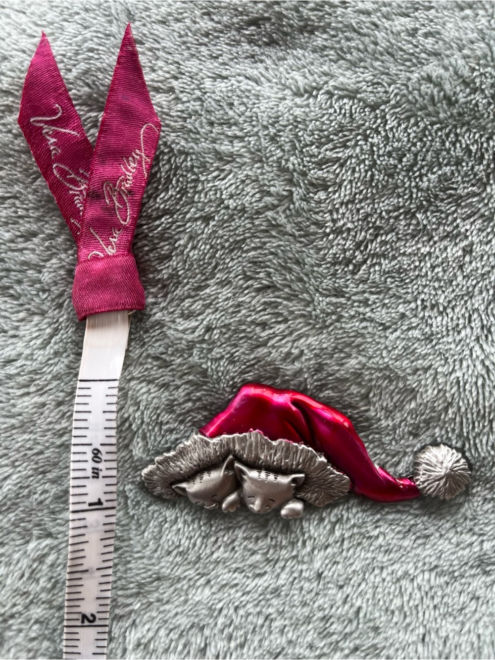 JJ Jonette Vintage Silver-Tone Kitten Brooch with Red Enamel Santa Hat